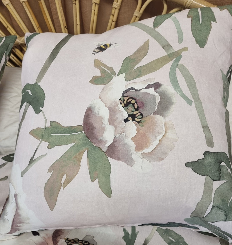 Peony Bee Linen Cushions - 2 Colours