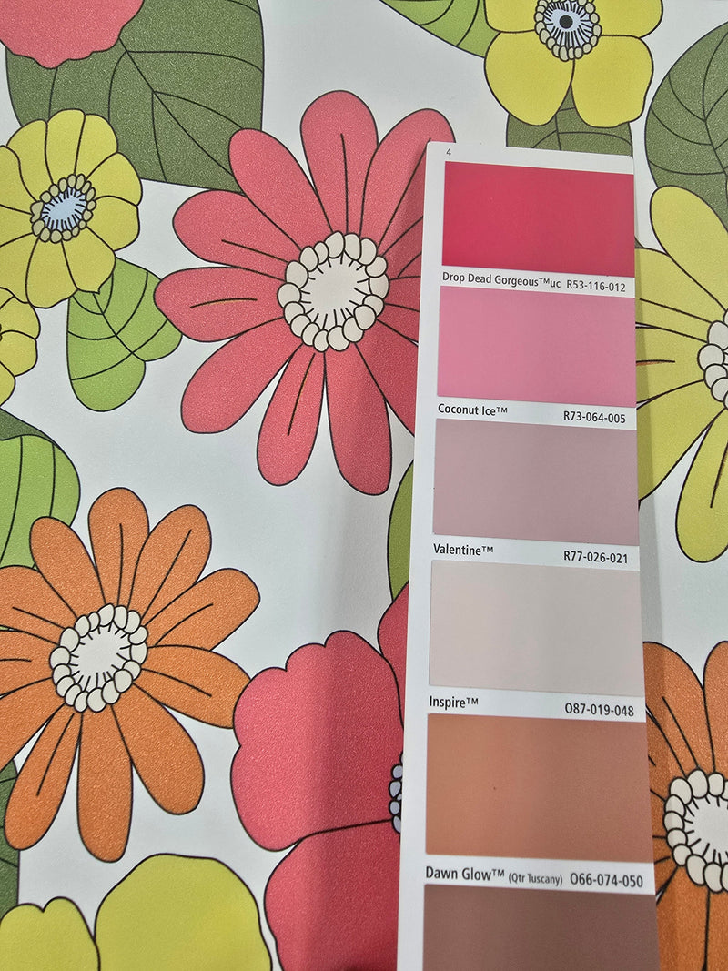 Flower Power Custom Sized Wallpaper Mural (per m2) - Pink