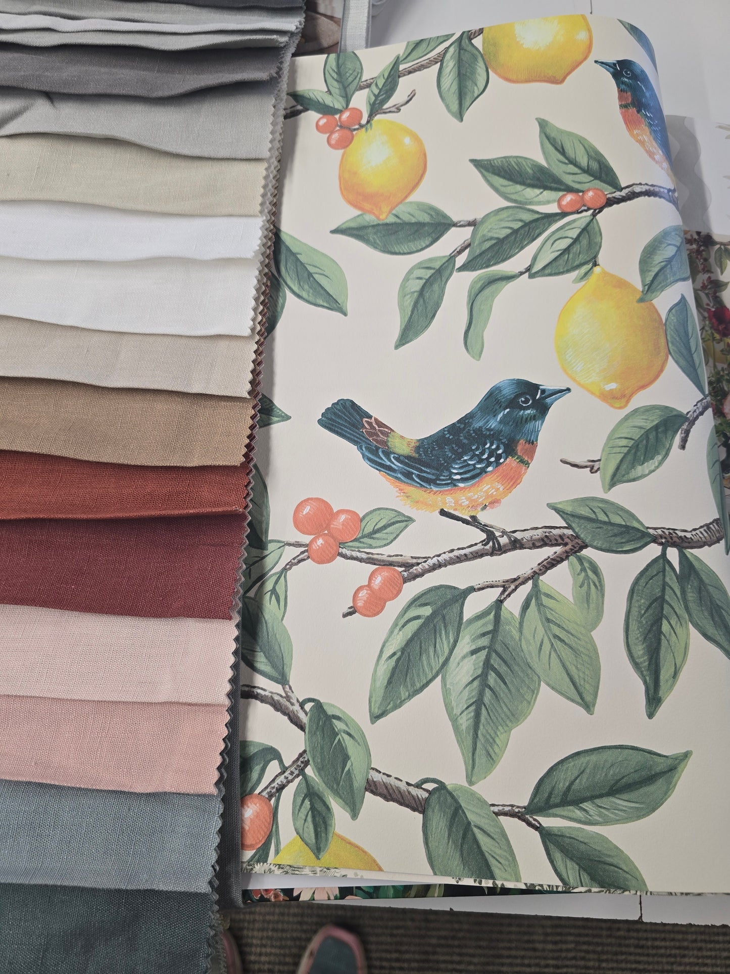 Ponderosa Bird and Lemon Wallpaper - Cream/Orange
