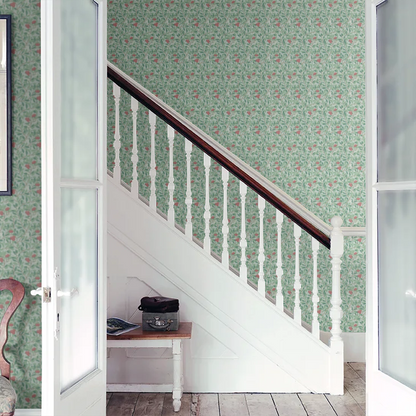 Arbutus by Morris Wallpaper - Thyme/Coral
