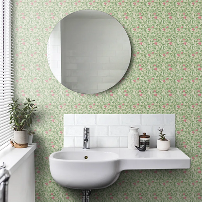 Arbutus by Morris Wallpaper - Olive/Pink