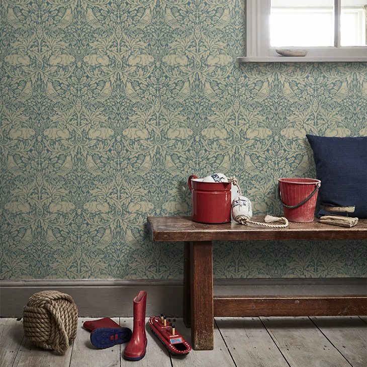 Brer Rabbit by Morris Wallpaper - Peacock/Gold