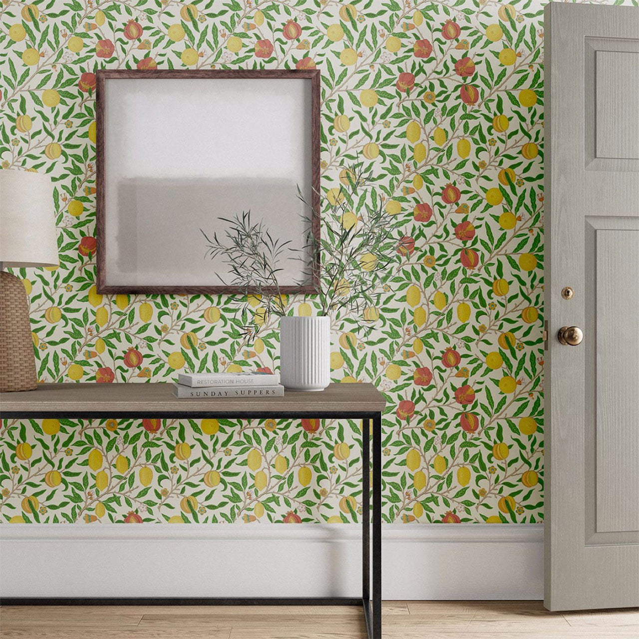 Fruit Wallpaper by William Morris - Green/Madder