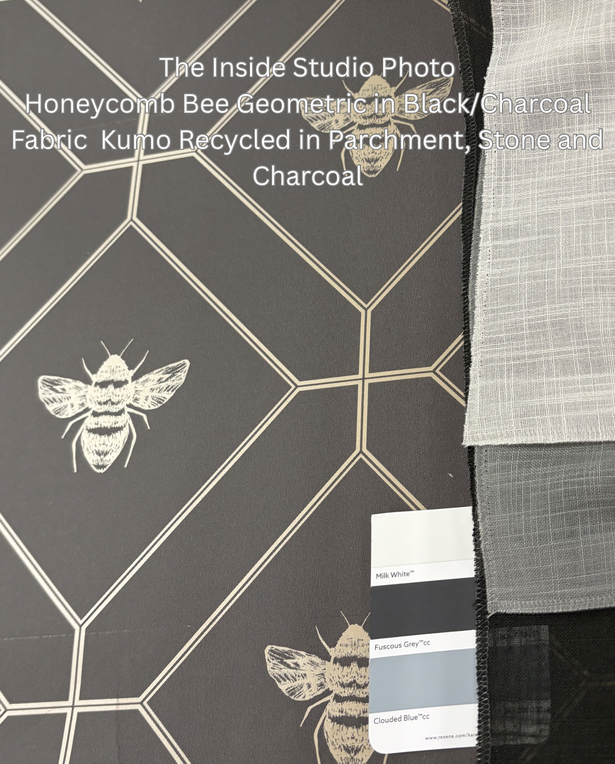 Sample – Honeycomb Bee Geometric Metallic Wallpaper – Black/Charcoal