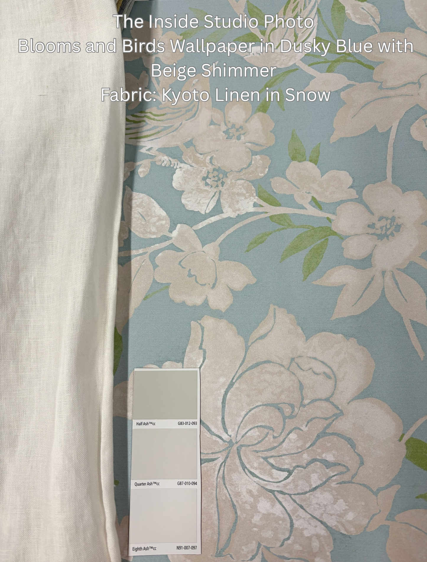 Blooms and Birds Wallpaper -Dusky Blue with Beige Shimmer