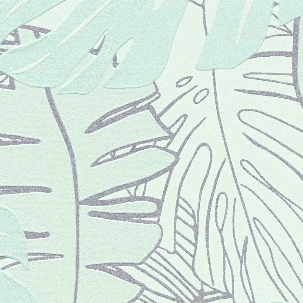 Metallic Monstera Fronds Wallpaper - House of Turnowsky - Turquoise