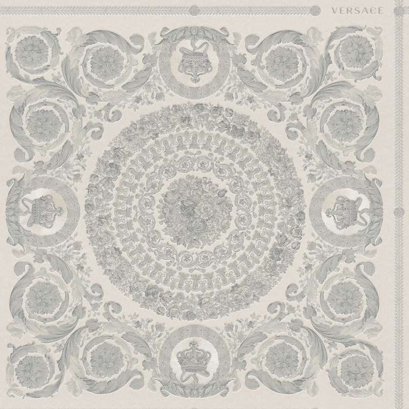 Sample - Versace Crown Moulding Wallpaper - Silver/Grey