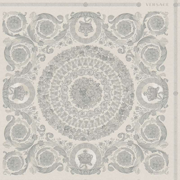 Sample - Versace Crown Moulding Wallpaper - Silver/Grey