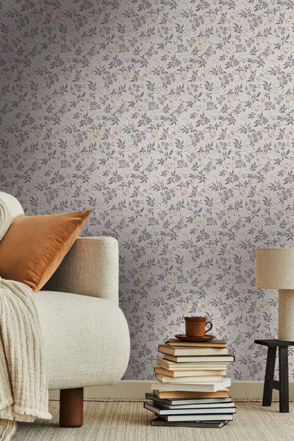 Jasmin - Floral Wallpaper - Grey