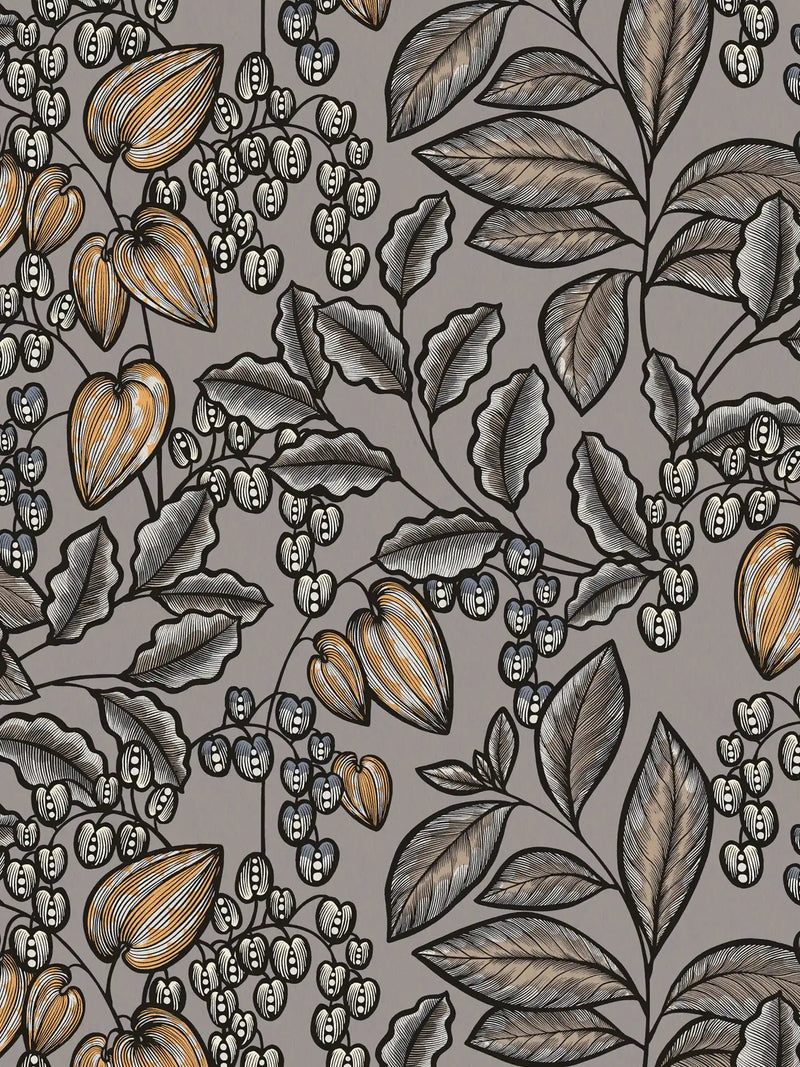 Sample - Floral Vine Wallpaper - Gray