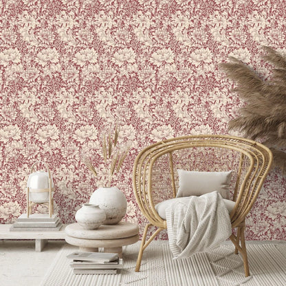 Chrysanthemum - Eden by Morris Wallpaper - Ruby Red