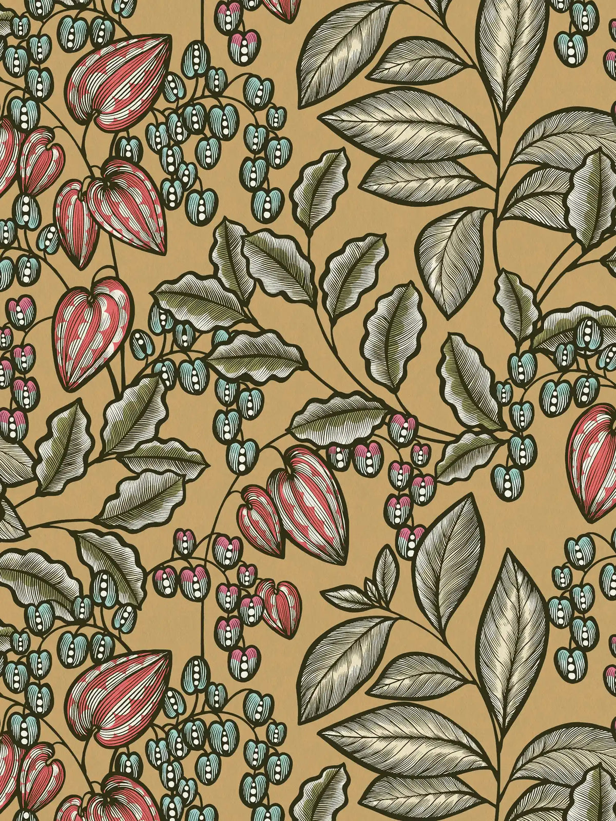 Sample - Floral Vine Wallpaper - Caramel