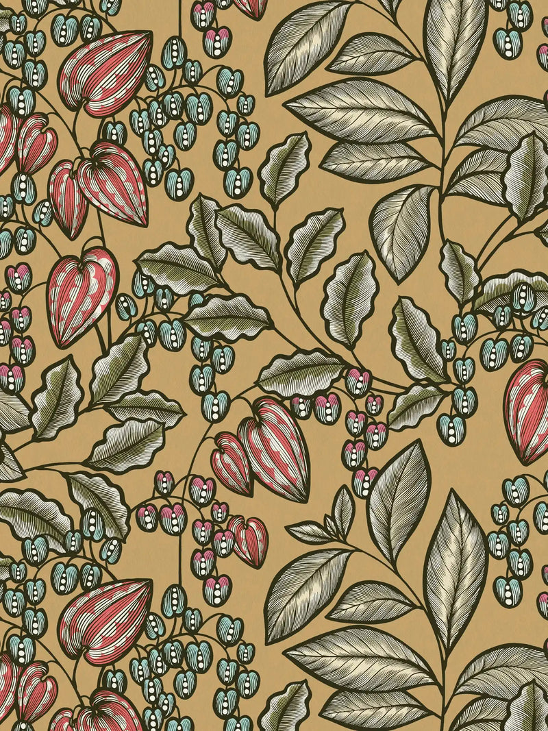 Sample - Floral Vine Wallpaper - Caramel