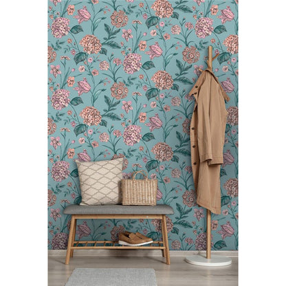 Amelie Hydrangea Wallpaper - Teal