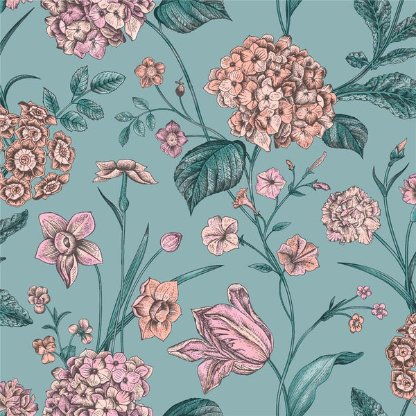 Sample - Amelie Hydrangea Wallpaper - Teal