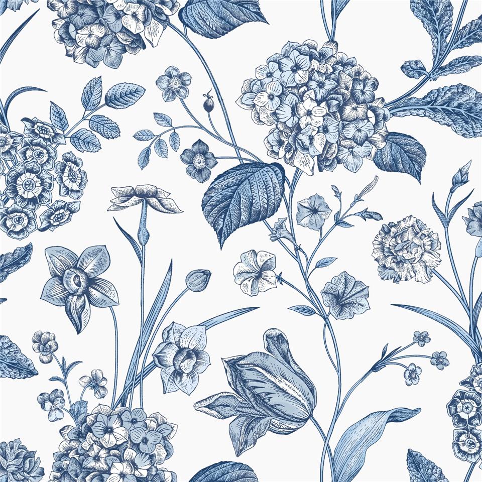 Sample - Amelie Hydrangea Wallpaper - Blue White