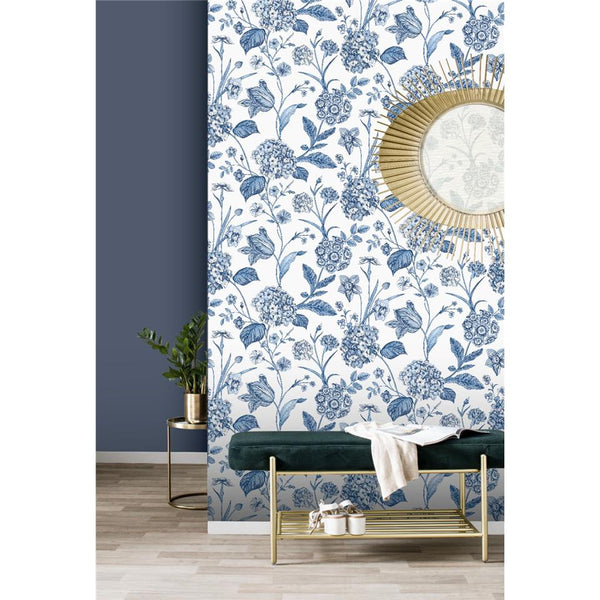Sample - Amelie Hydrangea Wallpaper - Blue White