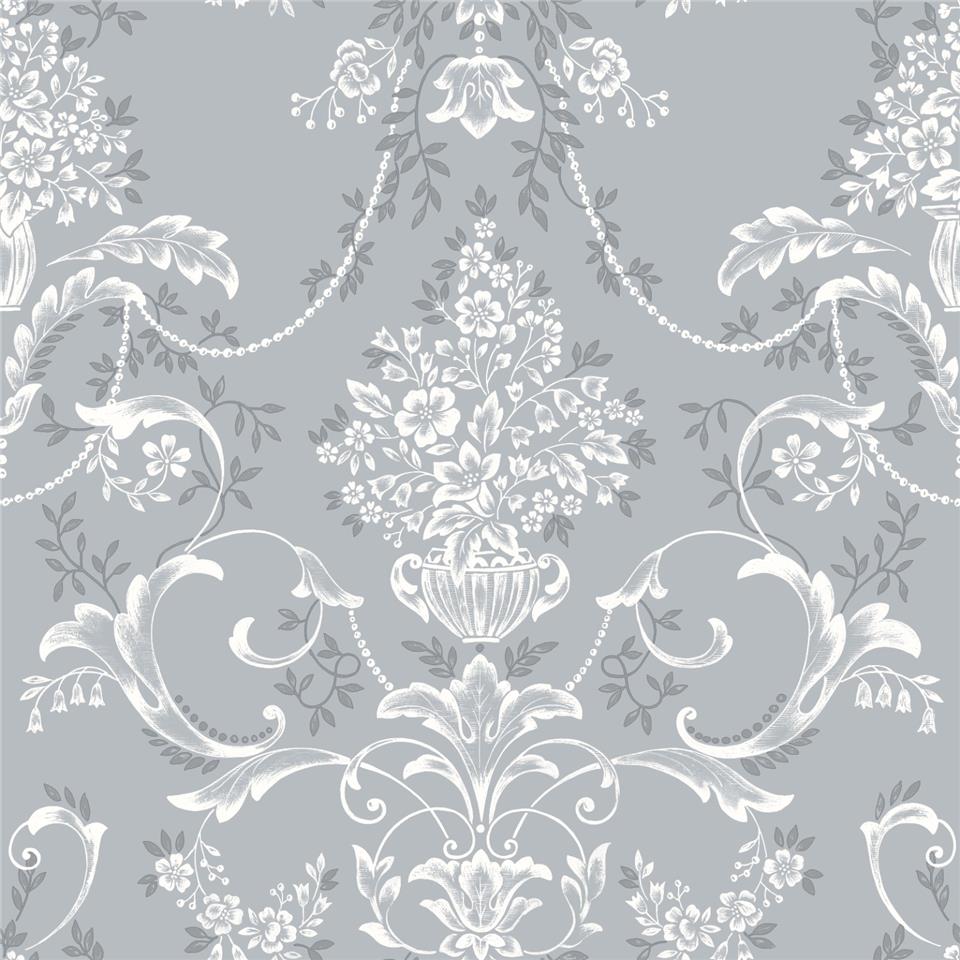 Amelie Damask Wallpaper - Dusky Blue
