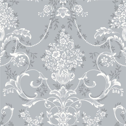 Amelie Damask Wallpaper - Dusky Blue