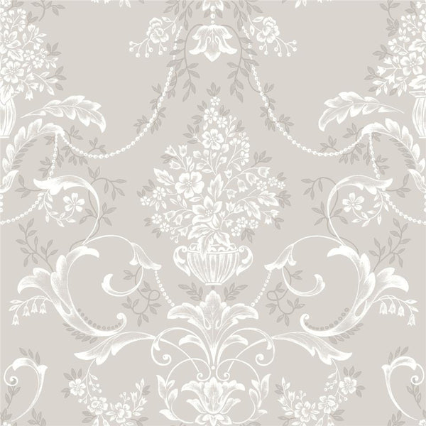Sample - Amelie Damask Wallpaper - Mushroom