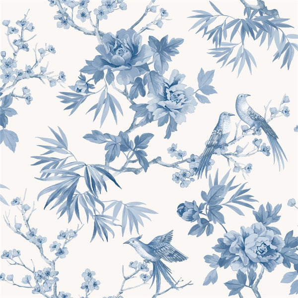 Sample - Amelie Chinoiseries Wallpaper - Blue and White