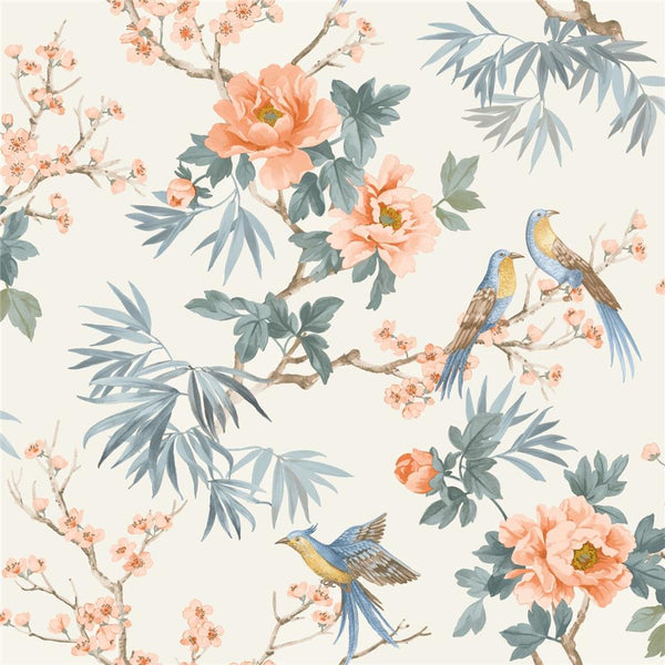 Sample - Amelie Chinoiseries Wallpaper - Orange/Blue