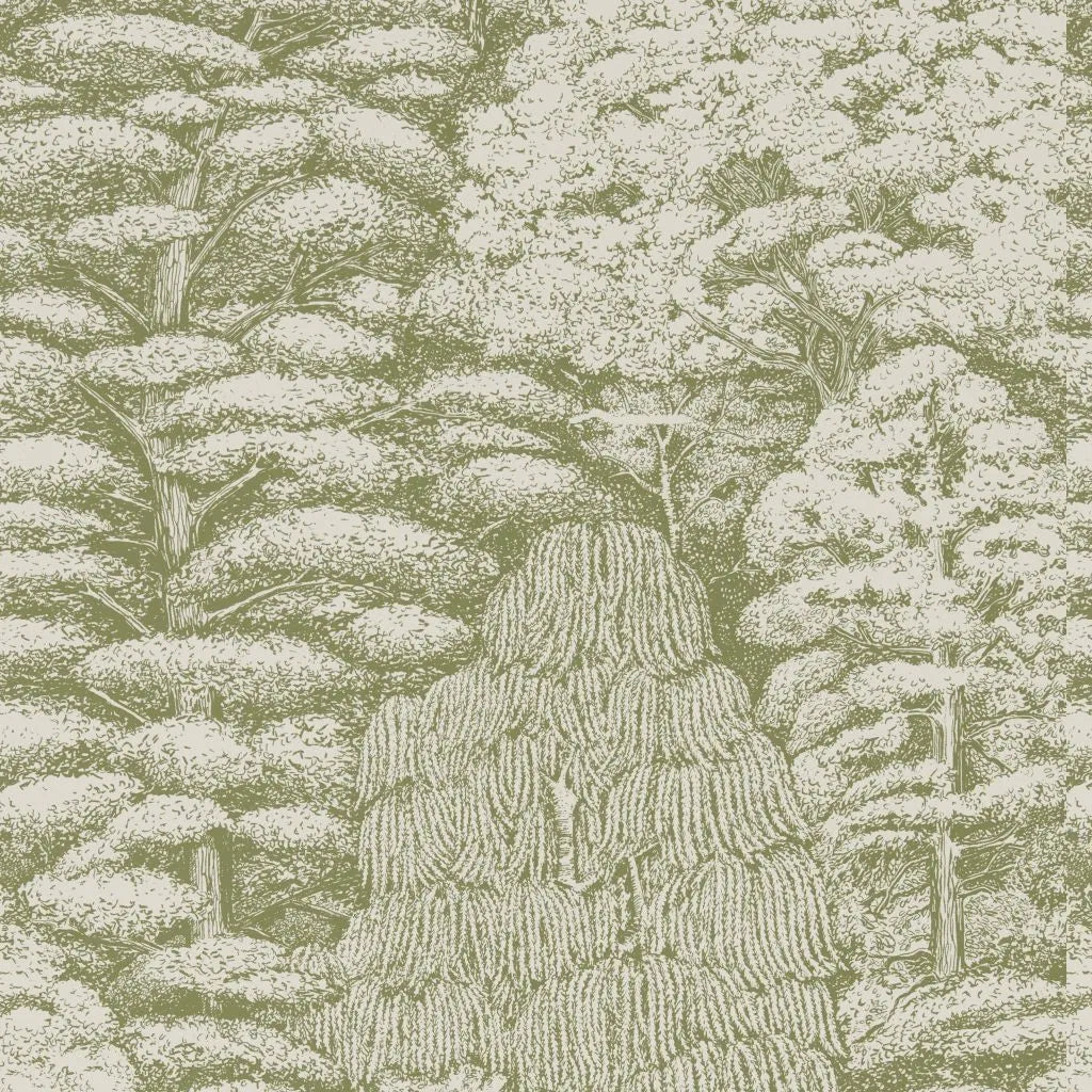 Sample - Woodland Toile Wallpaper - Cream and Green