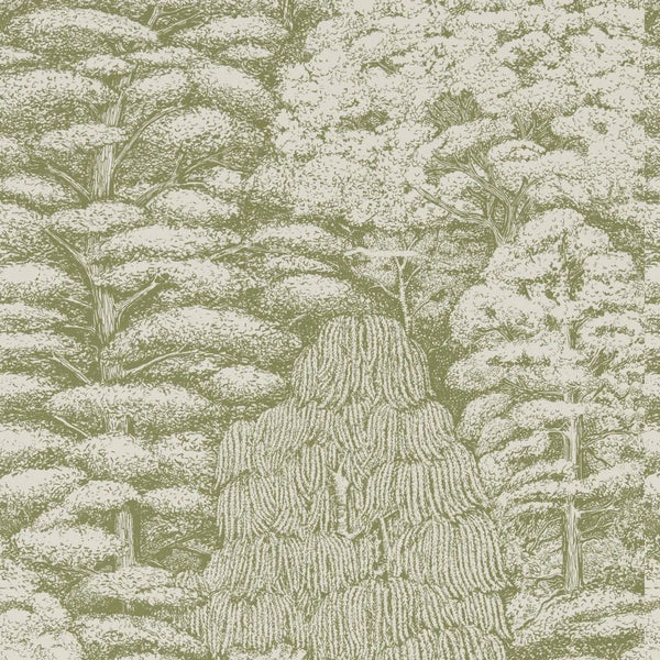 Sample - Woodland Toile Wallpaper - Cream and Green