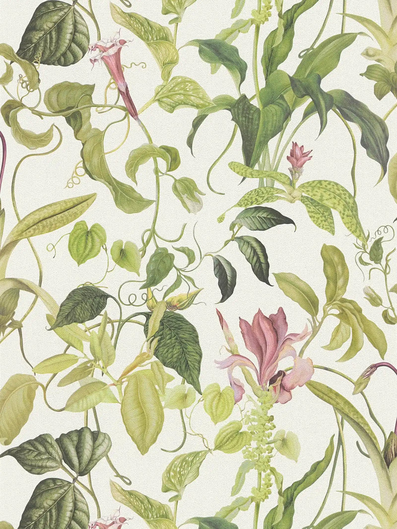 Sample - Garden Wallpaper - Green White