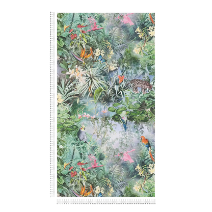 Botanical Elegance – Tropical Parrot Wallpaper – Powder Blue