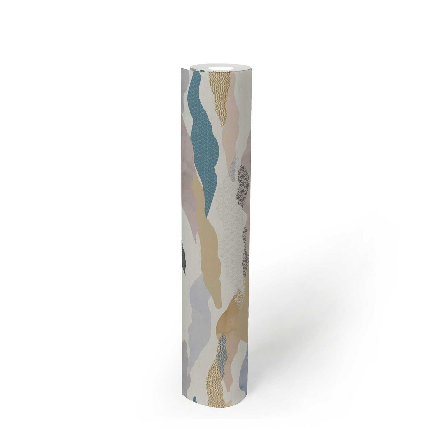 Graphic Wave and Palm Wallpaper - Blue/Pink/Beige
