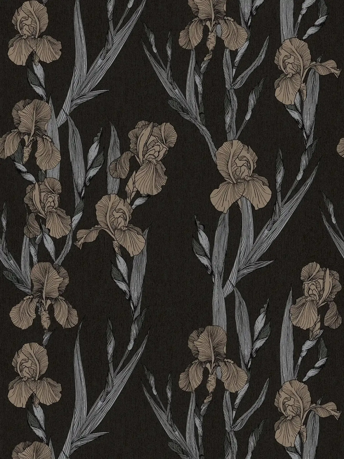 Iris Floral - Textured Vinyl Wallpaper - Black Taupe