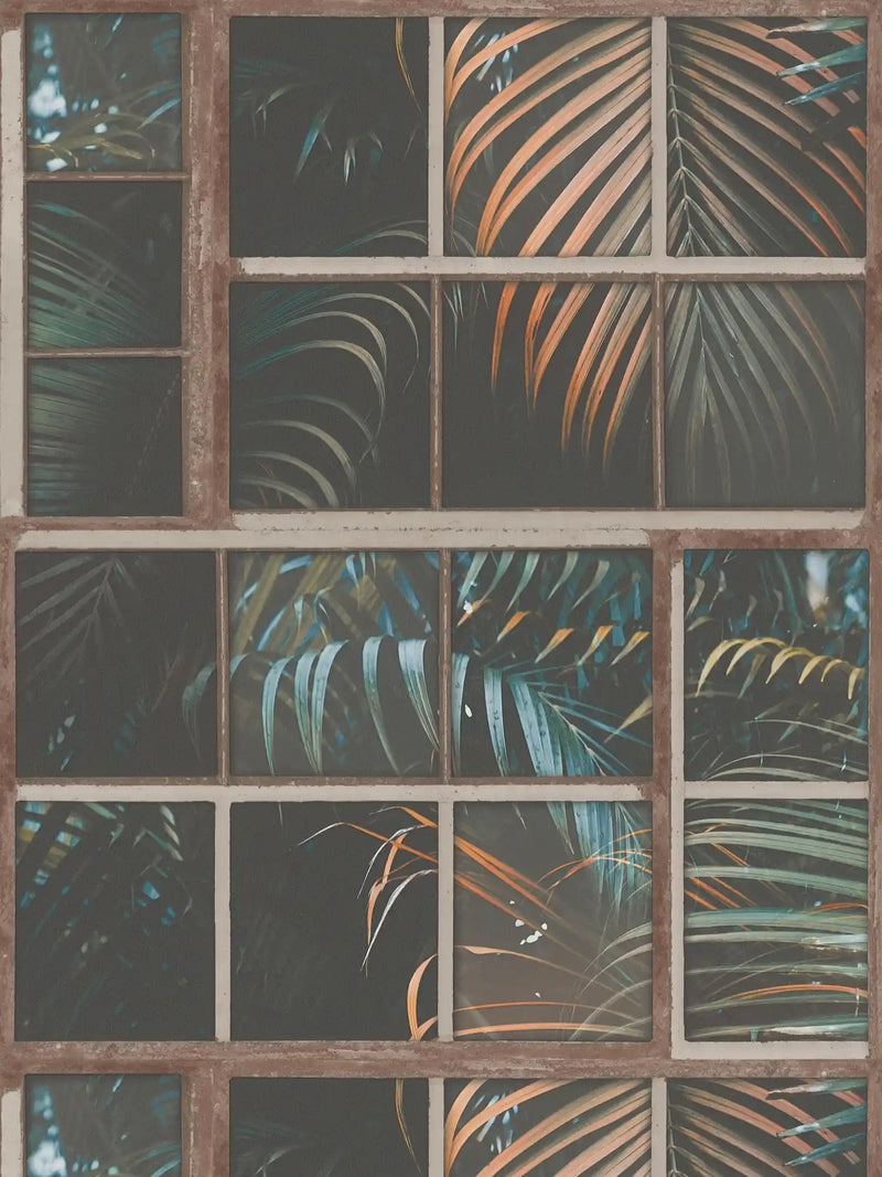 Sample - Palm Leaf Mosaic Wallpaper - Brown/Green