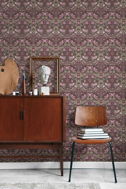 Baroque Birds Wallpaper - Beige/Purple