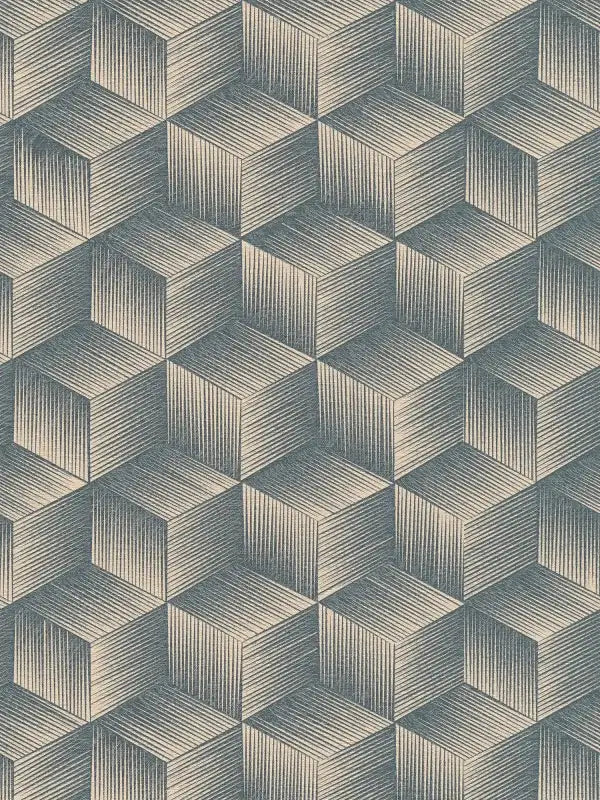 Sample - Modern Cubes - Geometric Wallpaper - Blue Beige