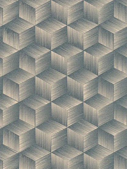 Modern Cubes - Geometric Wallpaper - Blue Beige