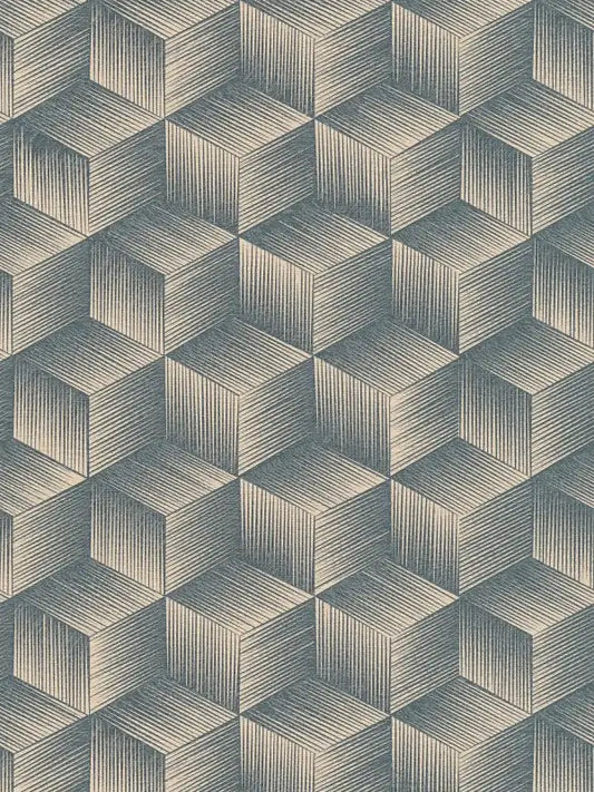 Modern Cubes - Geometric Wallpaper - Blue Beige