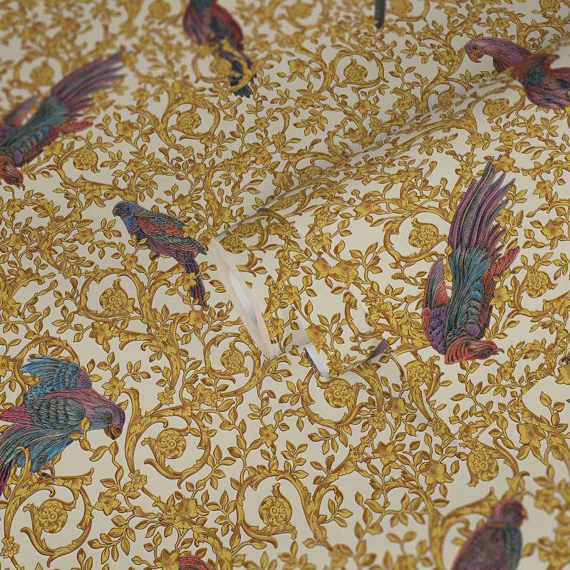 Versace Regal Woodland Wallpaper - Gold - Violet