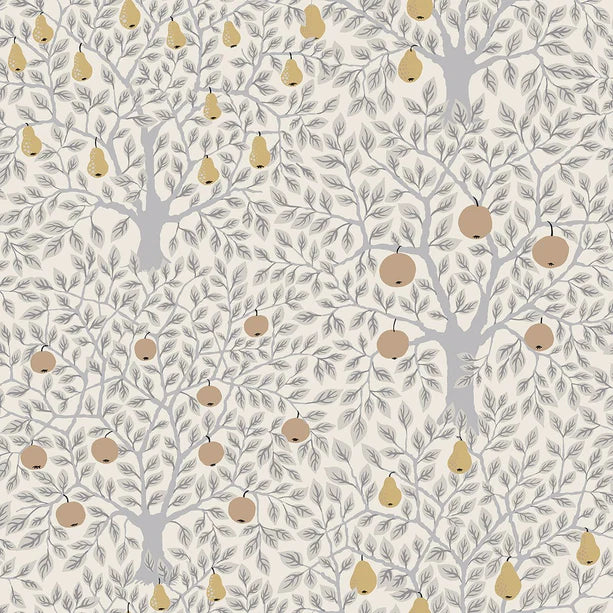 Pomona Pear Wallpaper - White/Grey/Gold