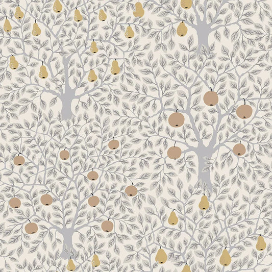 Pomona Pear Wallpaper - White/Grey/Gold
