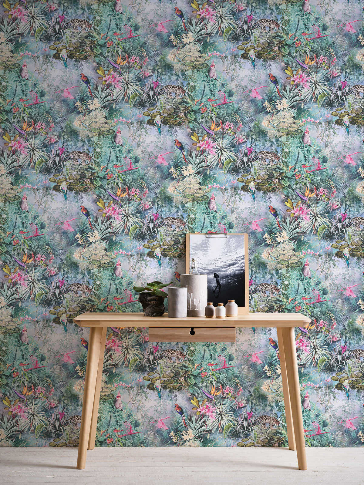 Botanical Elegance – Tropical Parrot Wallpaper – Soft Green
