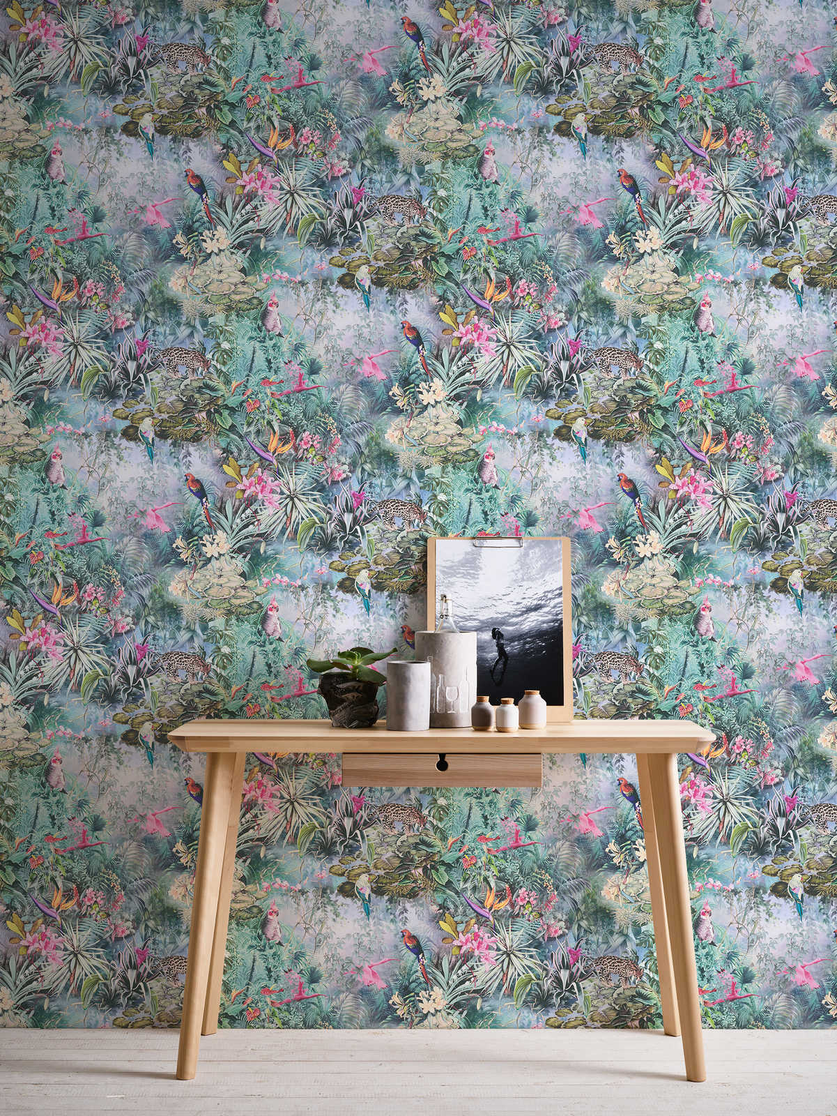 Botanical Elegance – Tropical Parrot Wallpaper – Soft Green