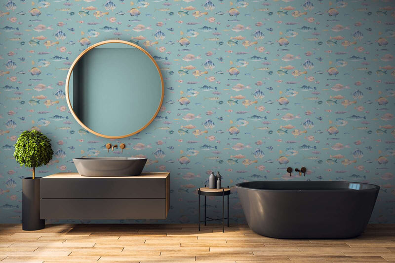 School's Out - Fish Wallpaper - Teal