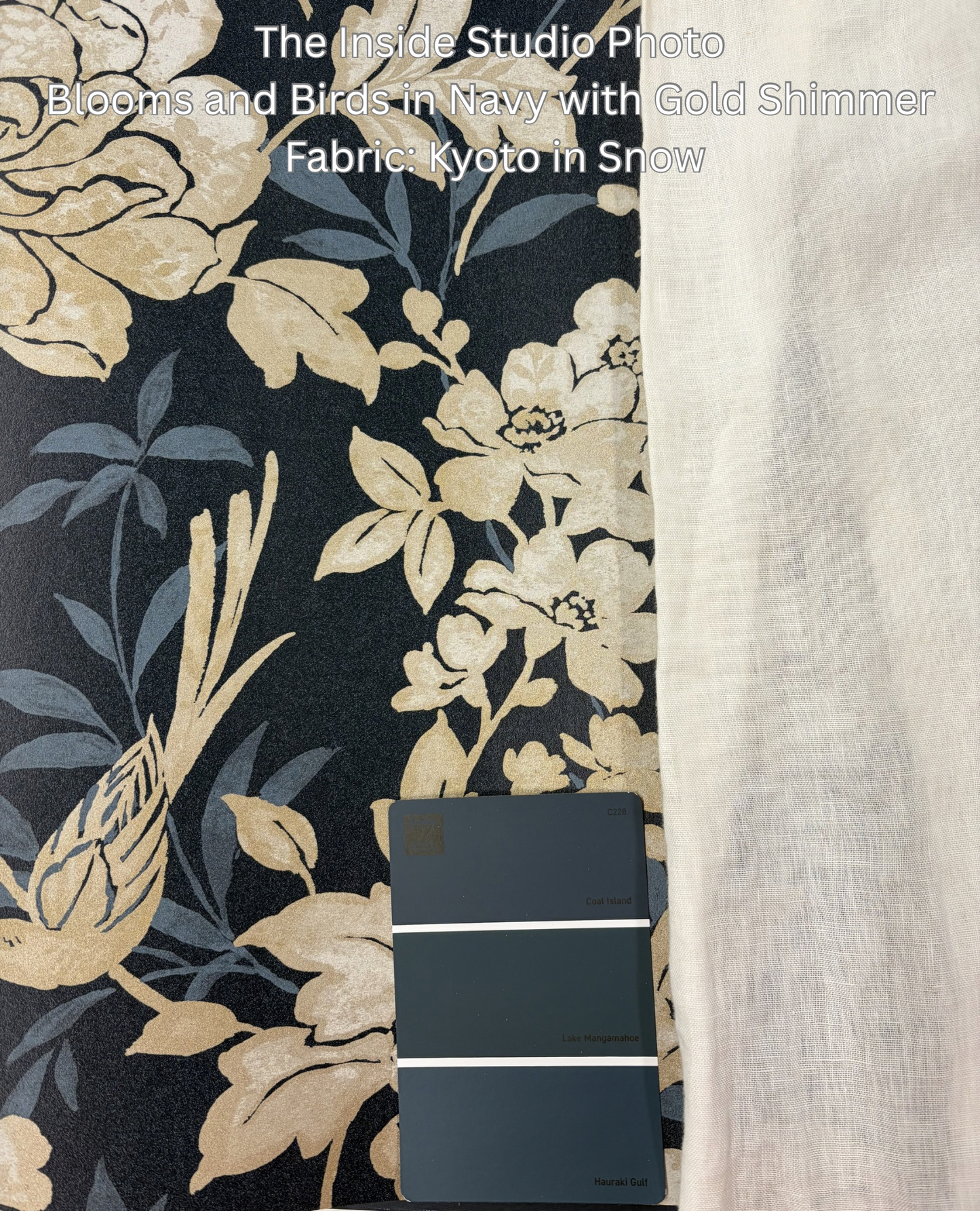 Blooms and Birds Wallpaper - Navy with Gold Shimmer