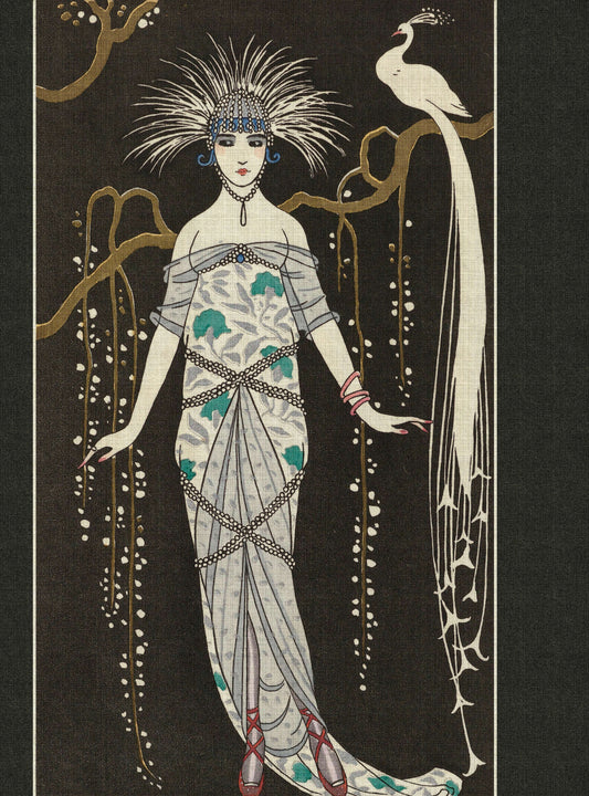 Adlon 2 - Vintage Lady With Peacock - Black  - Custom Sized Wallpaper Mural (per m2)