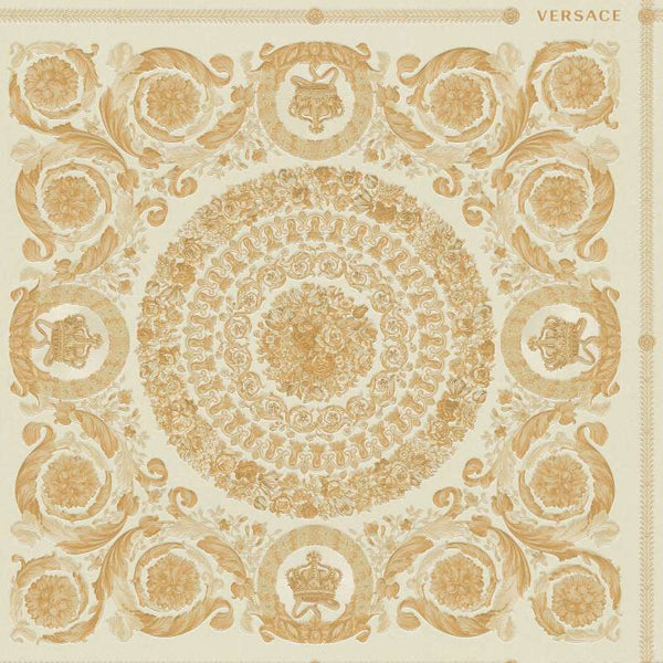 Sample - Versace Crown Moulding Wallpaper - Gold/Beige/Creme
