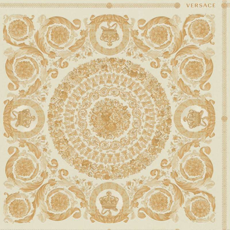 Sample - Versace Crown Moulding Wallpaper - Gold/Beige/Creme