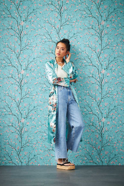 Tokyo Cherry Blossom Wallpaper - Turquoise