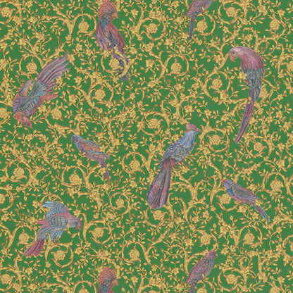 Versace Regal Woodland Wallpaper - Gold - Green