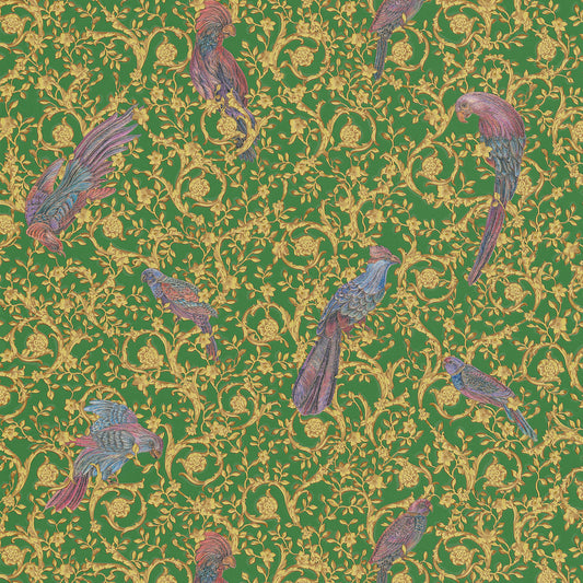 Versace Regal Woodland Wallpaper - Gold - Green
